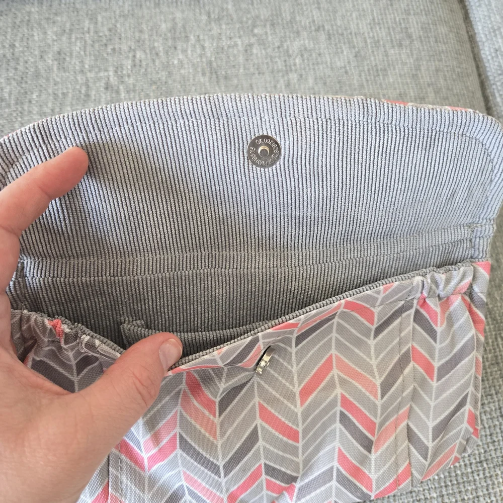 Lilly Bit Chevron Crossbody Diaper Clutch in Pink and Gray